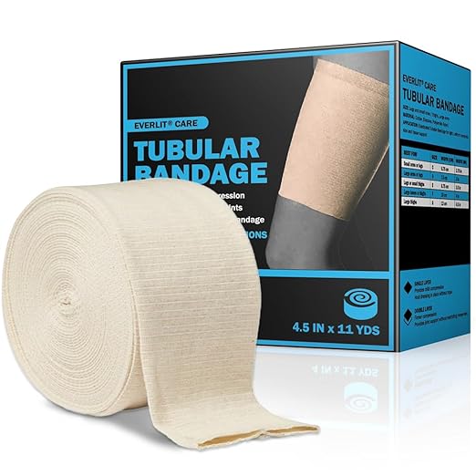 EVERLIT Elasticated Tubular Support Bandage | Stockinette Tubing for Large Arm, Knees, Legs | Light to Moderate Compression Bandage Roll For Tissue Support (Size J | 6.9" x 11 yd)