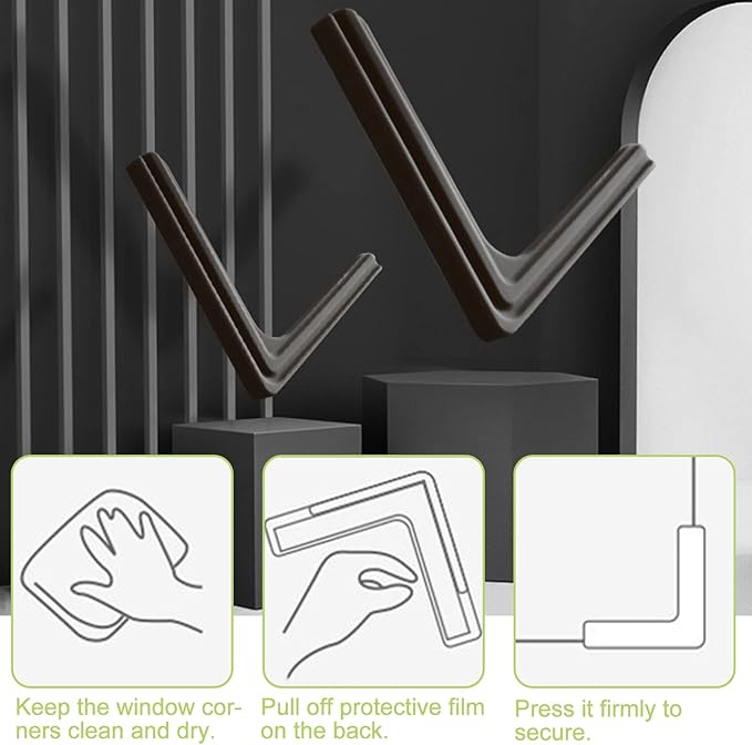 Window Corner Guards, 8Pcs L-Shaped Window Corners Protectors Self Adhesive Silicone Bumper Anti-Collision Table Corner Protectors for Protecting Window Furniture Edge (Black)