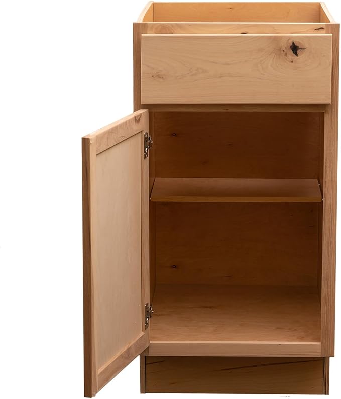 Quicklock RTA (Ready-to-Assemble) | Base Kitchen Cabinets - Shaker Style | Made in America (Raw Hickory, 18" Wx34.5 Hx24 D 4 Drawer)