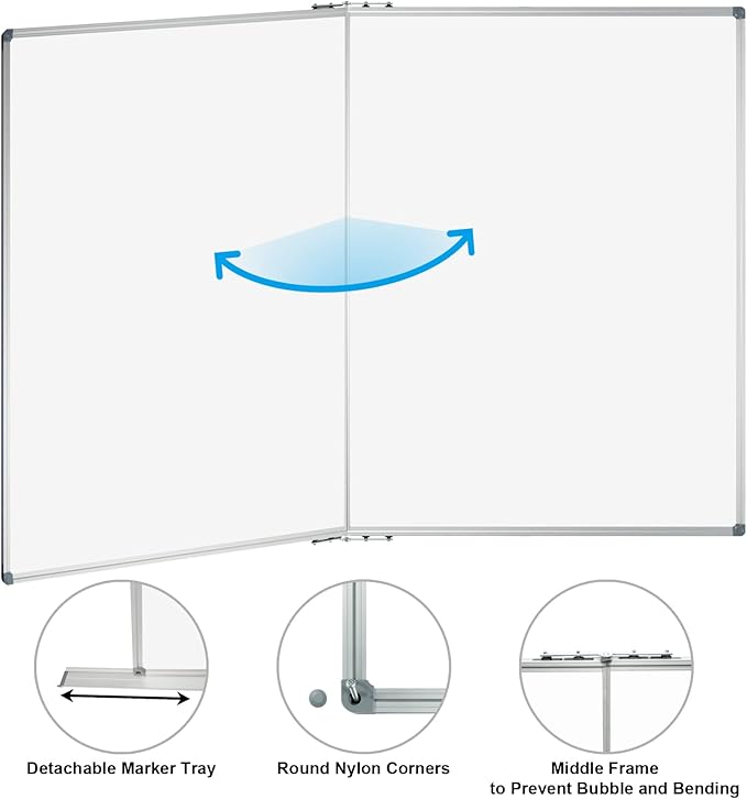 Lockways Large Magnetic Dry Erase Board 48" x 36", Foldable Wall Mounted Whiteboard| White Board with Pen Tray for Business,Team,Home Office,Home Education and Classroom