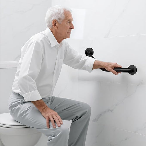 16 Inch Angled Shower Grab Bar,Munzong Black Anti Slip Bathroom Grab Bar, Knurled Bathroom Balance Bar,Safety Hand Rail Support Handicap Elderly Injury Senior Assist Bath Handle