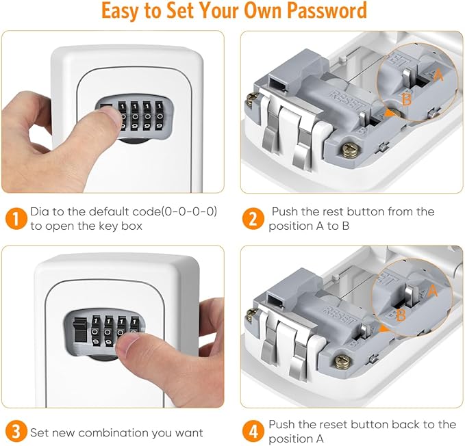 Key Lock Box Wall Mounted, Fayleeko 4 Digit Combination Lockbox for Outside, House Keys - 5 Keys Capacity, Key Safe Security Storage Lock Box for Indoor, Outdoor, Garage, Garden, Store (White, 2Pack)