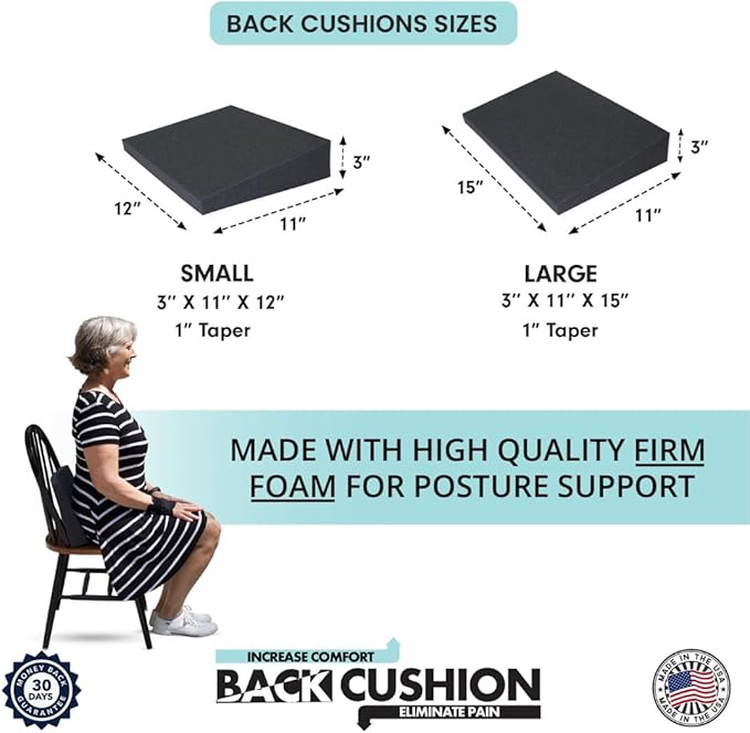 Back Wedge Cushion for Support, Stress Relief, and Posture When Sitting in Chair Or Car (Small Size 12”)