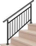Hand Rails for Outdoor Steps,4 Step Stair Handrail & Indoor Stair Railing Kit，Metty Metal Railings for Outdoor Steps and Hand Rails for Seniors for Porch Railing -Blcak
