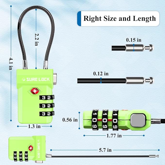 SURE LOCK TSA Approved 3-Digit Combination Luggage Locks – Open Alert Indicator, Re-settable Code with Zinc Alloy Body, Easy-Read Dials for Suitcase, Backpack, Gym Locker & Toolbox (Multiple Colors)