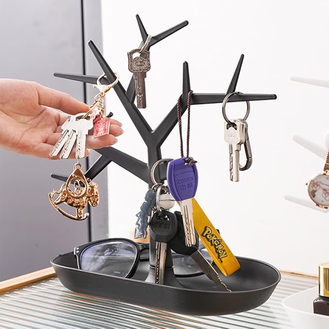 Tabletop Key Holder Stand Tree Key Rack,Stand Jewelry Display Necklace Ring Earring Holder Rack,Jewelry Organizer Tray Home Decor for Home Entryway