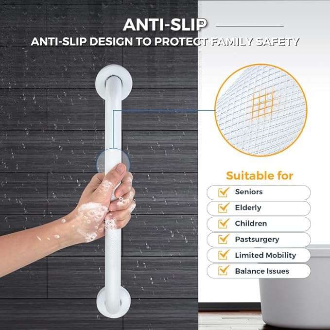 Grab Bars for Shower, 2 Pack 32-Inch Anti Slip Shower Handles for Elderly, Safety Shower Grab Bar, Stainless Steel Handicap Grab Bars for Bathroom (White 1" Diameter)