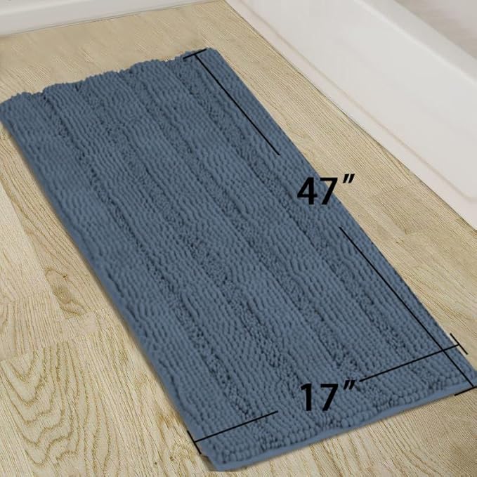 Turquoize Luxury Bath Runner, Blue Bathroom Rug 47 x 17 Inches Mat, Soft Plush Anti-Slip Shower Rugs, Microfiber Shaggy Mat Machine Washable Bath Rug for Bathroom, Blue Indigo