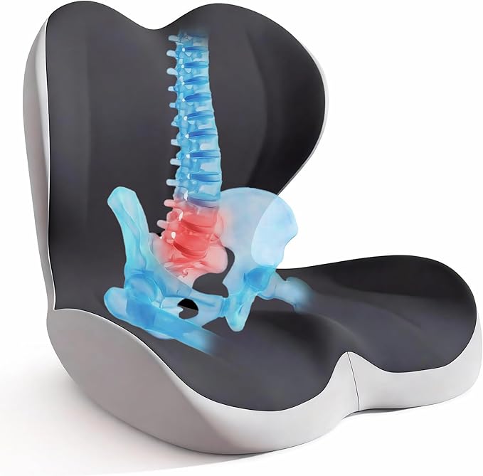 Seat Cushion for Office Chair and Car, Back & Tailbone Pain Relief, Raised Cushion for Back and Butt, Improves Sitting Posture, Ergonomic Memory Foam Lumbar Cushion, Double-Sided Anti-Slip