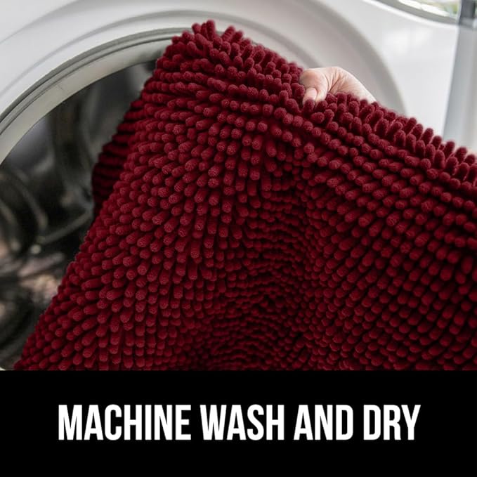 GORILLA GRIP Plush Absorbent Shaggy Chenille Bath Rug Mat for Square Toilet Base with Rubber Backing, Machine Washable Rugs, Soft Microfiber Contour Mats for Toilets, Bathroom Decor, Burgundy
