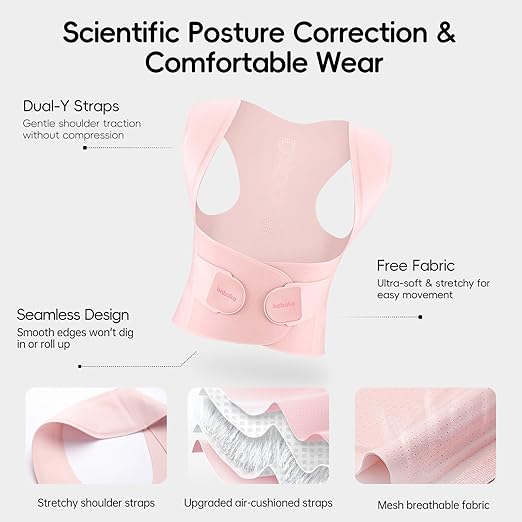 babaka Posture Corrector for Women, Invisible Lightweight Adjustable Back Brace for Upper and Lower Back Pain Relief, Hunchback, Hump, Scoliosis, Thoracic, Spine Corrector Under Clothes (Pink, Large, Waist: 34''-42'')