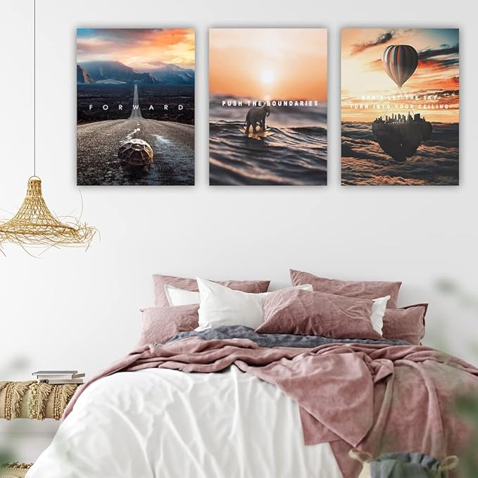 Motivational Posters Inspirational Wall Art Canvas 3 Pieces Grind Hustle Canvas Framed Wall Art Inspirational Painting Prints Poster Wall Decor Modern Home Decor Painting Pictures - 48" Wx24 H