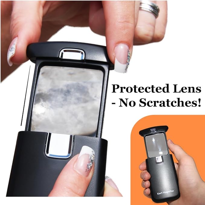 EasY Magnifier Small Pocket Magnifying Glass 3X with LED Light For Reading Fine Print; Mini Lighted Hand Held Acryl Lens; Read Lables In Stores; Magnify Glasses For Close Work;Helpful Gift For Seniors