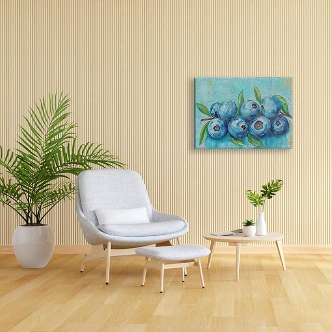 Elivita Fresh Blueberry Design 4 Horizontal Canvas Art Print Home Decor Pictures Poster for Bedroom Living Room Bathroom Office With Framed