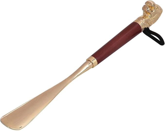 Shoe Horn Long Handled Metal Lion Head Shoe Horn Wooden Long Handle Shoe Lifter Shoe Spoon Tool for Men Ladies(Brown, 58cm)
