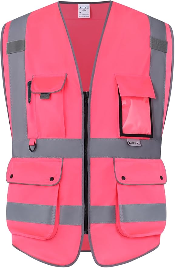XIAKE Reflective Safety Vest for Men & Women High Visibility Class 2 Vest with Pockets Meets ANSI Standards