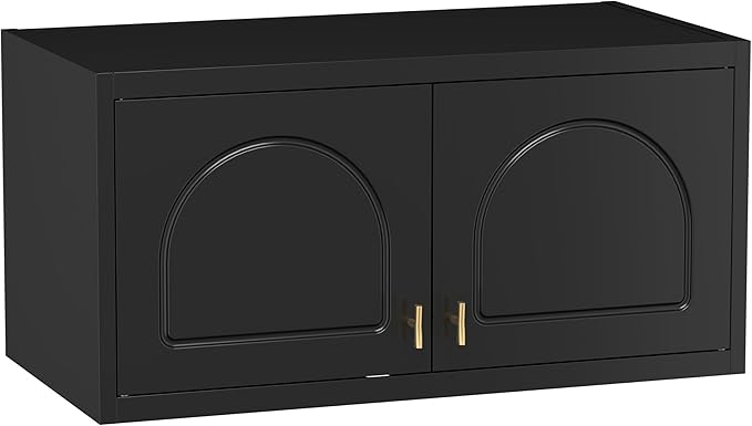 Metal Wall Cabinet, Overhead Cabinet for Wardrobe, Small Upper Storage Cabinet for Bedroom, Living Room, Black, 18" D x 32" W x1 5" H - Assembly Required