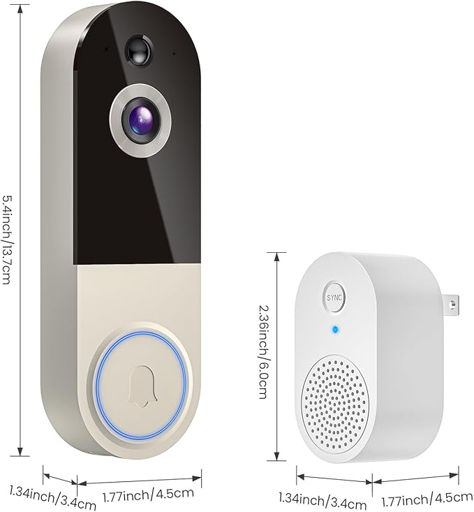 1080p Wireless Doorbell Camera with Receiver, AI Human Detection, 2-Way Audio, Night Vision, Cloud Storage (Sold Separately), Real-Time Alerts, Rechargeable Battery-Powered, 2.4Ghz Wi-Fi