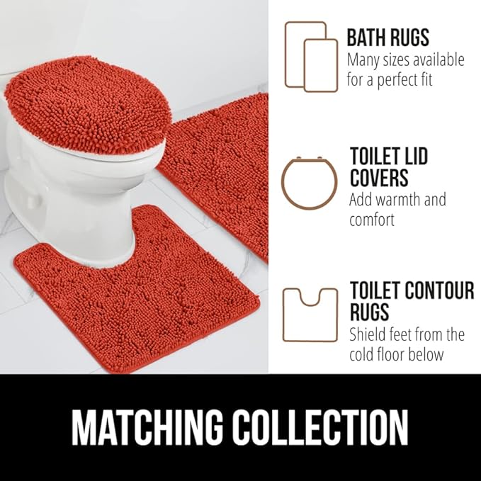 GORILLA GRIP Bath Rug Mat 36x24, Soft Absorbent Chenille, Quick Dry Microfiber Mats, Rubber Backing Washable Shower Floor Rugs, Bathmat Runner, US Designed Bathroom Home Accessories Sunset Orange