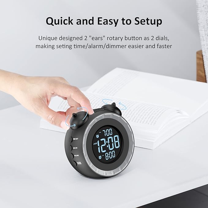 uscce Loud Dual Alarm Clock with Bed Shaker - 0-100% Dimmer, Vibrating Alarm Clock for Heavy Sleepers or Hearing Impaired, Easy to Set, USB Charging Port, Snooze, Battery Backup