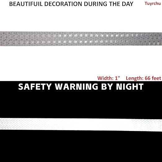 White Reflective Tape Outdoor Waterproof 1 inch, High Visibility Hazard Conspicuity Safety Industrial Marking Tape (66 feet)