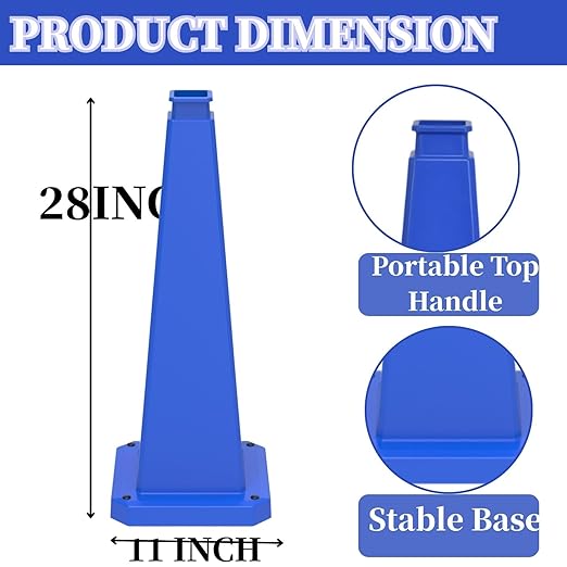 BESEA 6 Pack 28" Bright Blue Traffic Safety Cones with Weighted Base, High-Visibility Parking Cones for Driveways, Business Parking Lots, Garages, Indoor/Outdoor Use