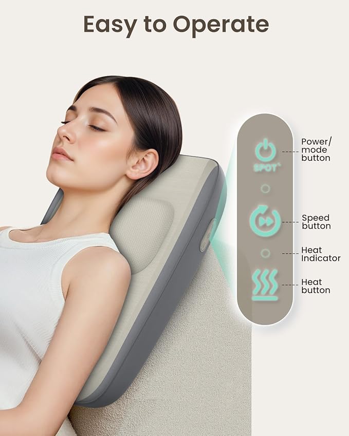 Snailax Shiatsu Neck and Back Massager with Heat, Full Back Massager for Back Pain Deep Tissue, Kneading Massage Pillow for Neck and Back, Spot Massage, Gifts