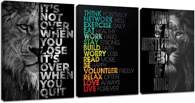 Unbruvo Motivational Office Wall Art Inspirational Canvas Wall Art Lion Picture Print Entrepreneur Quote Wall Painting 3 Pieces Artwork for Living Room Bedroom Classroom Home Decor(48" Wx24 H)
