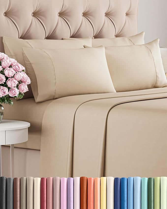 Cal King 6 Piece Sheet Set - Cooling & Breathable Bed Sheets - Hotel Luxury Bed Sheets for Women, Men, Kids & Teens - Bedding w/Deep Pockets & Easy Fit - Soft & Wrinkle Free - Cal King Cream Sheets
