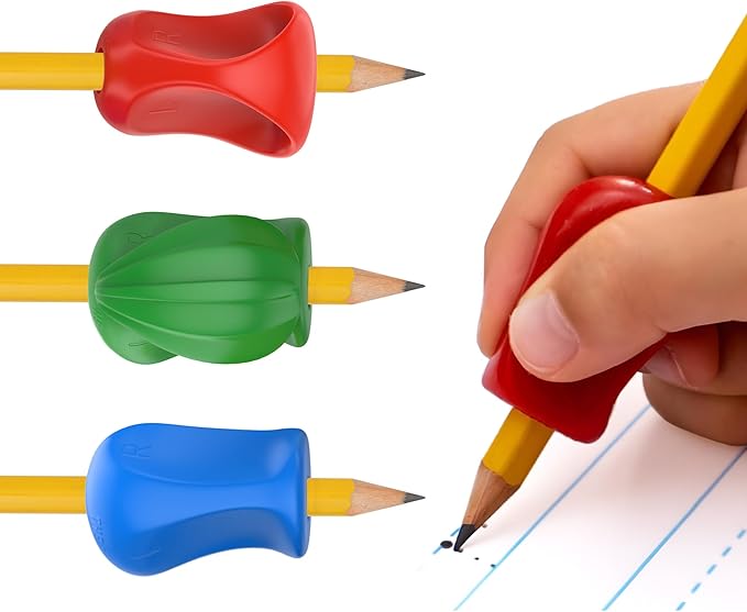 The Pencil Grip 3-Step Training Kit - Crossover Grip, Pinch Grip & Standard Pencil Grip Ergonomic Writing Aids for Kids, Students, Fine Motor Development, Assorted Colors, Pack of 3 Grips (1 per Type)