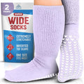 FORTIVO 2 Pairs Extra Wide Socks For Swollen Feet, Non-Slip Hospital and Diabetic Socks for Men and Women