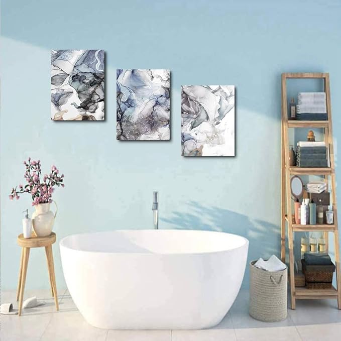 TTHYUEWS Canvas Art - 3 Piece Abstract Wall Art, 12x16 inches Each, Modern Home Decor, Kitchen, Bathroom, Living Room, Office Wall Decorations, Ink Paintings, Ready to Hang