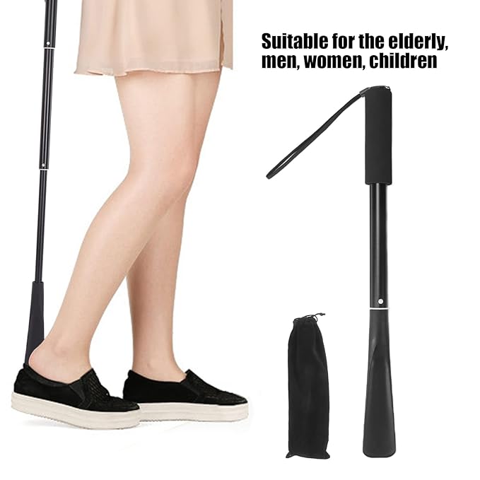 Shoe Horn Long Handle For Seniors,Retractable Shoe Spoon Non Slip Handle Dressing Aid for Men and Women,Adjustable Length Large Standing Reach Assist