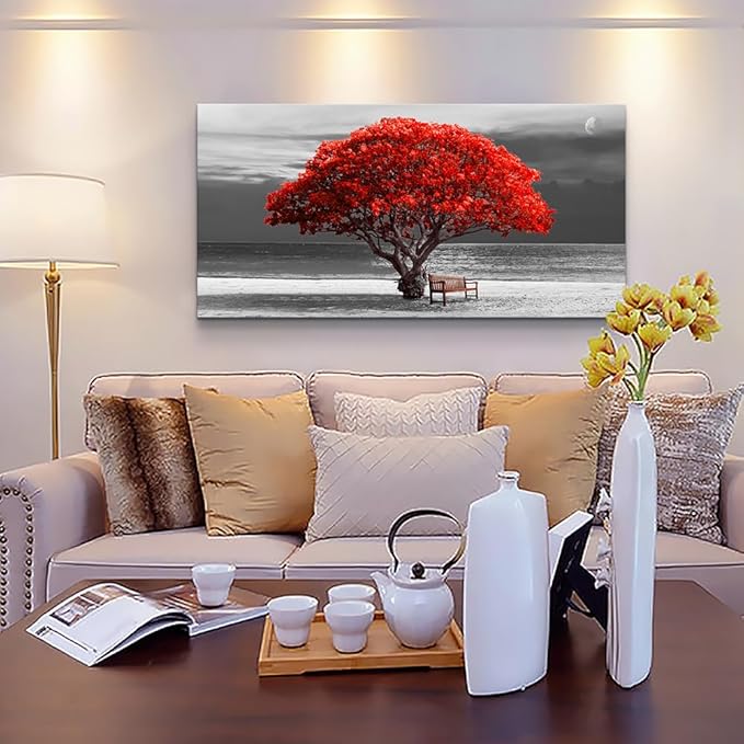 Lapremoly Canvas Wall Art For Living Room farmhouse Wall Decor For Bedroom Office Decor Black And White Wall Paintings Red Trees Pictures Framed Mural Home Decor Prints Posters Artwork 20X40 inch