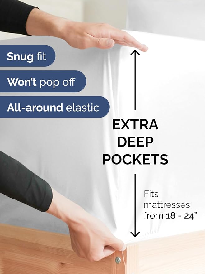 Extra Deep Twin Sheet Set - 4 Piece Breathable and Cooling Sheets - Hotel Luxury Bed Sheets Set - Easy & Secure Fit - Soft, Wrinkle Free and Comfy Sheets Set - White Sheet Set with Extra Deep Pockets