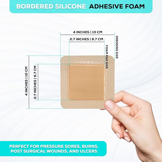 MedVance TM Silicone - Bordered Silicone Adhesive Foam Dressing Size 4"x4" (2.7"x2.7" pad), Box of 10 dressings