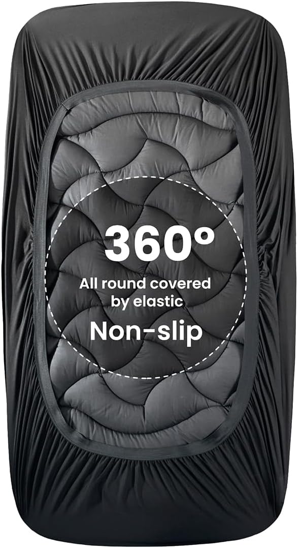 SLEEP ZONE Cooling Twin Mattress Topper for Single Bed, Premium Zoned Cool Mattress Pad Cover, Padded Mattress Protector Breathable Washable, Deep Pocket 8-21" (Black, Twin)