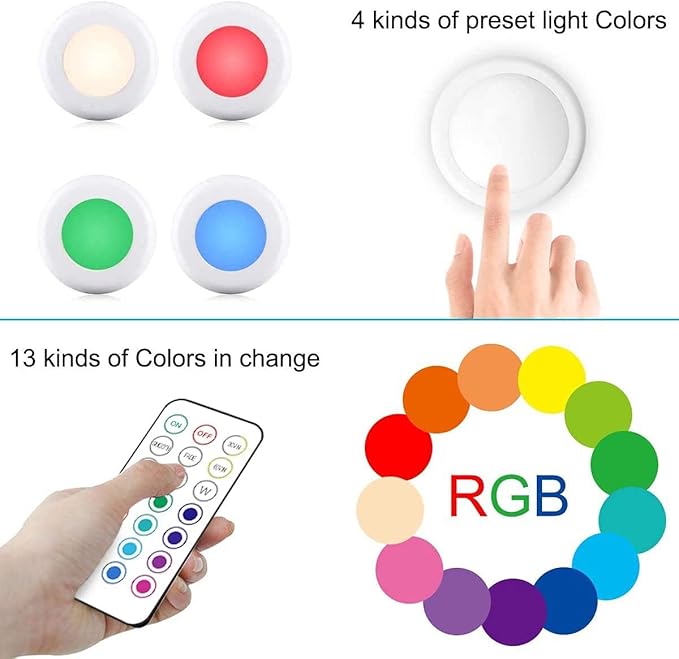 Cadrim Puck Lights - LED Color Changing, Dimmable Under Cabinet Lights with Wireless Remote Controls for Kitchen (1 Pack)