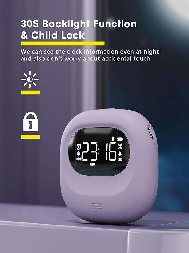 ROCAM Vibrating Alarm Clock for Heavy Sleepers, Rechargeable 3000mah Portable Deaf Clock Bed Shaker for Bedroom Or Dorm, Dual Alarm 160-Day Standby Mini Alarm Clock for Teens, Adults, Purple