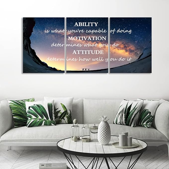 Unbruvo Motivational Inspirational Canvas Wall Art, 3 Pieces Positive Quotes Office Decor, Ability Motivation Attitude Artwork for Living Room Bedroom Workplace(36" Wx16 H)