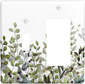 Watercolor Green Eucalyptus Leaves Plants Fruit Outlet Covers 1 Toggle 1 Rocker Combination Decorative Wall Plate Electrical Switch Plates Light Switch Cover Plate for Bed Room Living Room Decor