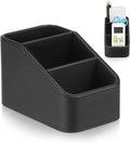 PU Remote Control Holder, Small Desk Organizer Office Supply Bedside Caddy for Nightstand End Table Remote Organizer with 3/4 Compartment (Black)(3 grids)