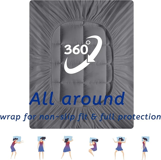 King Size Mattress Topper for Back Pain, Cooling Extra Thick Mattress Pad Cover with 8-21 inch Deep Pocket, Plush Pillow Top Mattress Topper Overfilled with Down Alternative, King Size, Dark Grey