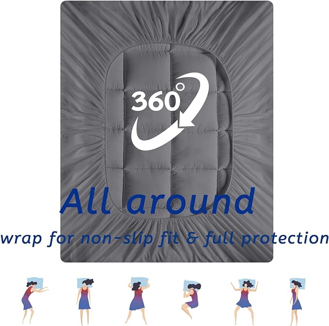 MATBEBY Extra Thick Twin Mattress Topper, 39"x75", Dark Grey, Breathable, Quilted Fitted, Deep Pocket, Machine Washable