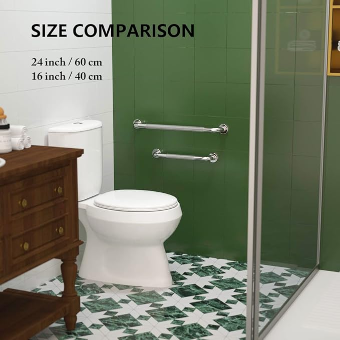2 Pack 24 Inch Anti Slip Shower Grab Bar 1.25" Diameter,Munzong Stainless Steel Bathroom Grab Bar,Knurled Bathroom Balance Bar,Safety Handrail Support,Handicap Injury Elderly Senior Assist Bath Handle