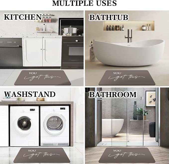 Bath Mat, Bathroom Mat Rugs Super Absorbent Shower Mats Non Slip Quick Dry Thin Rubber Mats for Bathroom Floor Fit Under Door, Shower Rug for Bathtub, Shower, Beige