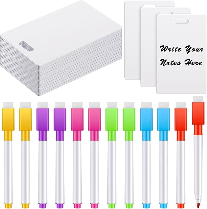 Laumoi 24 Packs Pocket Sized Erasable Notepad Badge Accessory 12 Mini Whiteboard Clipboard Hangs with Badge Mini Whiteboard Small Dry Erase Board with 12 Pcs Dry Erase Marker for Office