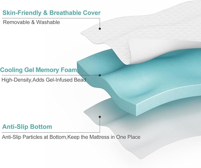 EDILLY 3 Inch Cooling Gel Memory Foam Mattress Topper Queen Size,with Removable & Washable Bamboo Cover,Soft Breathable Mattress Pad,Bed Topper for Back Pain Relief (60x80)