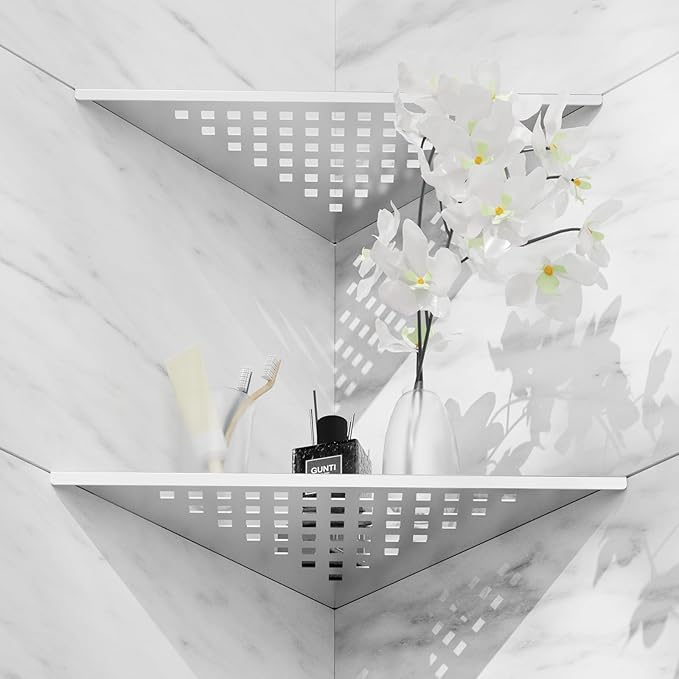 lives Corner Shower Shelf 10" Slot Design Bathroom Shelves for Tiled Wall, 304 Stainless Steel Recessed Organizer Corner Shelves for Inside Shower Decor, 2 Pack, Silver (Square)