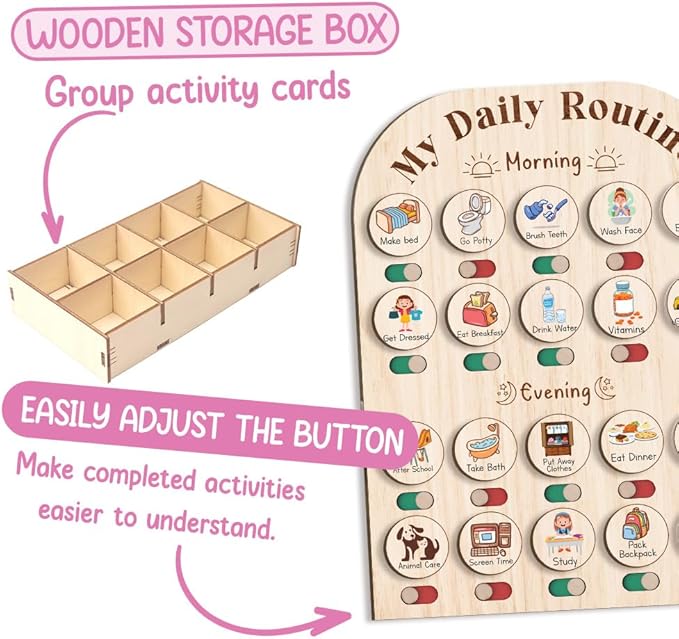 Wooden Daily Routine Chart 11x15", to Do Chart for Kids, Wooden Chore Chart for Kids, Routine Chart for Toddlers, Morning Bedtime Routine Chart for Toddlers